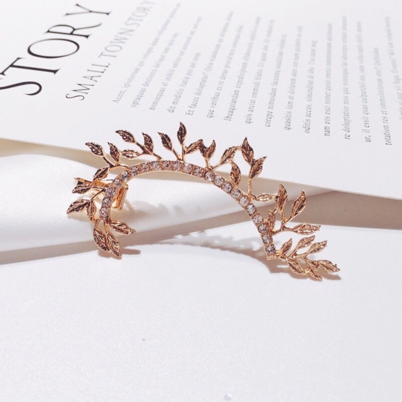 Dainty Crystal Leaves Wrap, Delicate Left Ear Wrap - Picture 3 of 5